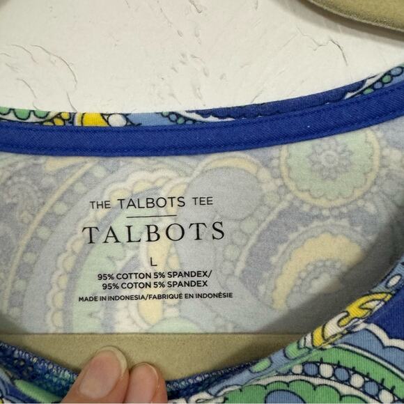 Talbot Blue Green Paisley Print Tee Shirt Womens L Classic Short Sleeve Boho - Picture 5 of 6
